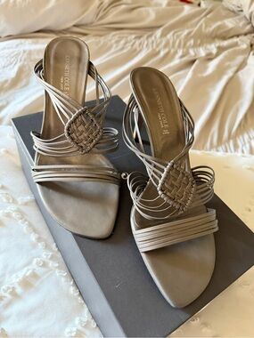 Kenneth Cole Metallic Taupe Woven Strappy Slide Sandals